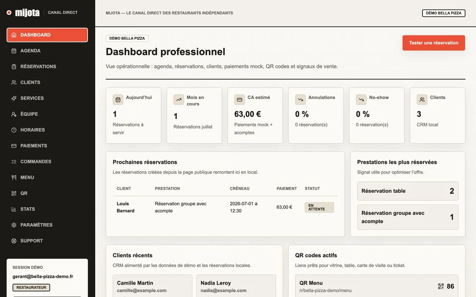 Aperçu : Application de réservation
