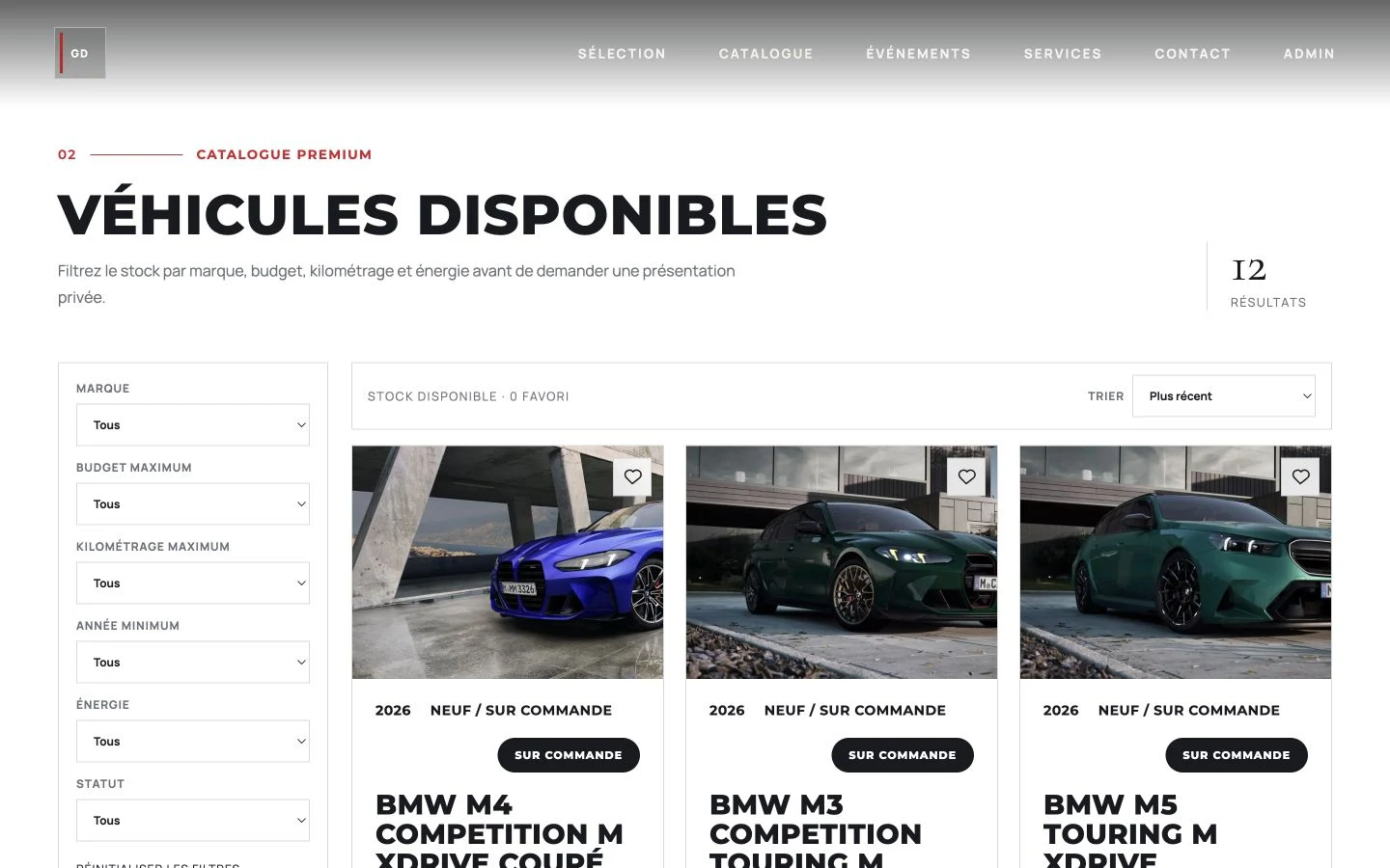 Aperçu du catalogue de véhicules